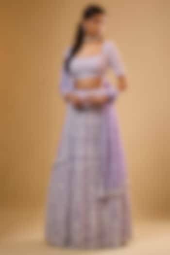 Lavender Viscose Georgette Sequins Embroidered Wedding Lehenga Set by Renee Label at Pernia's Pop Up Shop