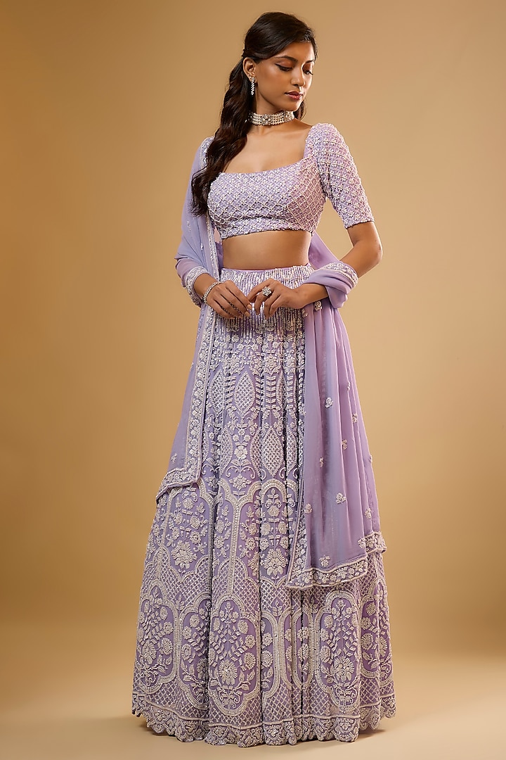 Lavender Viscose Georgette Sequins Embroidered Wedding Lehenga Set by Renee Label at Pernia's Pop Up Shop