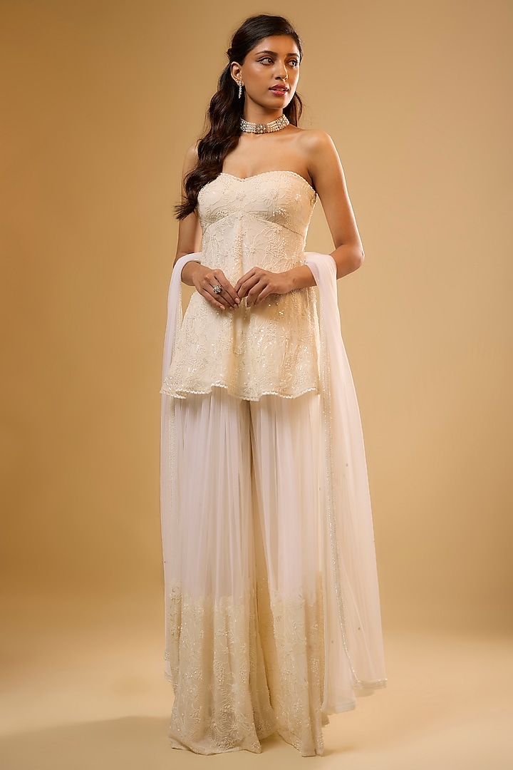 Ivory Soft Net Wedding Sharara Set by Renee Label at Pernia's Pop Up Shop
