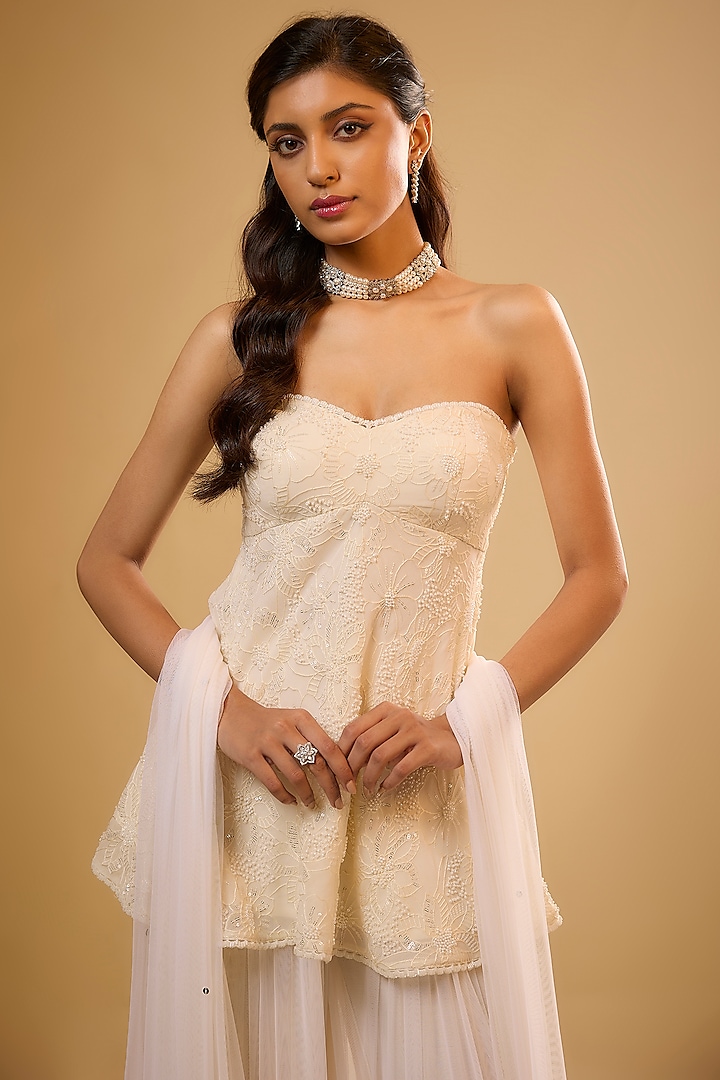 Ivory Soft Net Wedding Sharara Set by Renee Label at Pernia's Pop Up Shop