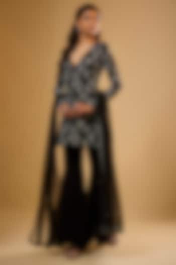 Black Viscose Georgette Wedding Sharara Set by Renee Label at Pernia's Pop Up Shop