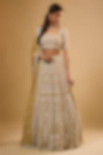 Champagne Gold Viscose Georgette Sequins Embroidered Wedding Lehenga Set by Renee Label at Pernia's Pop Up Shop
