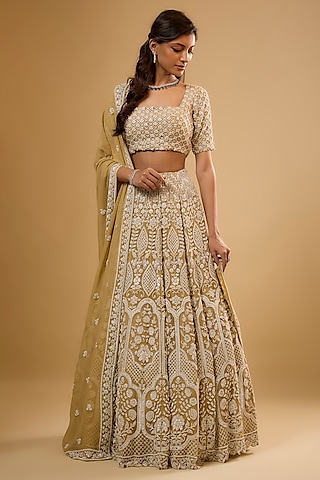 Champagne Gold Viscose Georgette Sequins Embroidered Lehenga Set by Renee Label