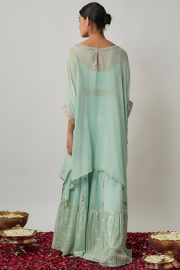 Mint Viscose Georgette Thread & Sequins Embroidered Kaftan Set by Renee Label at Pernia's Pop Up Shop