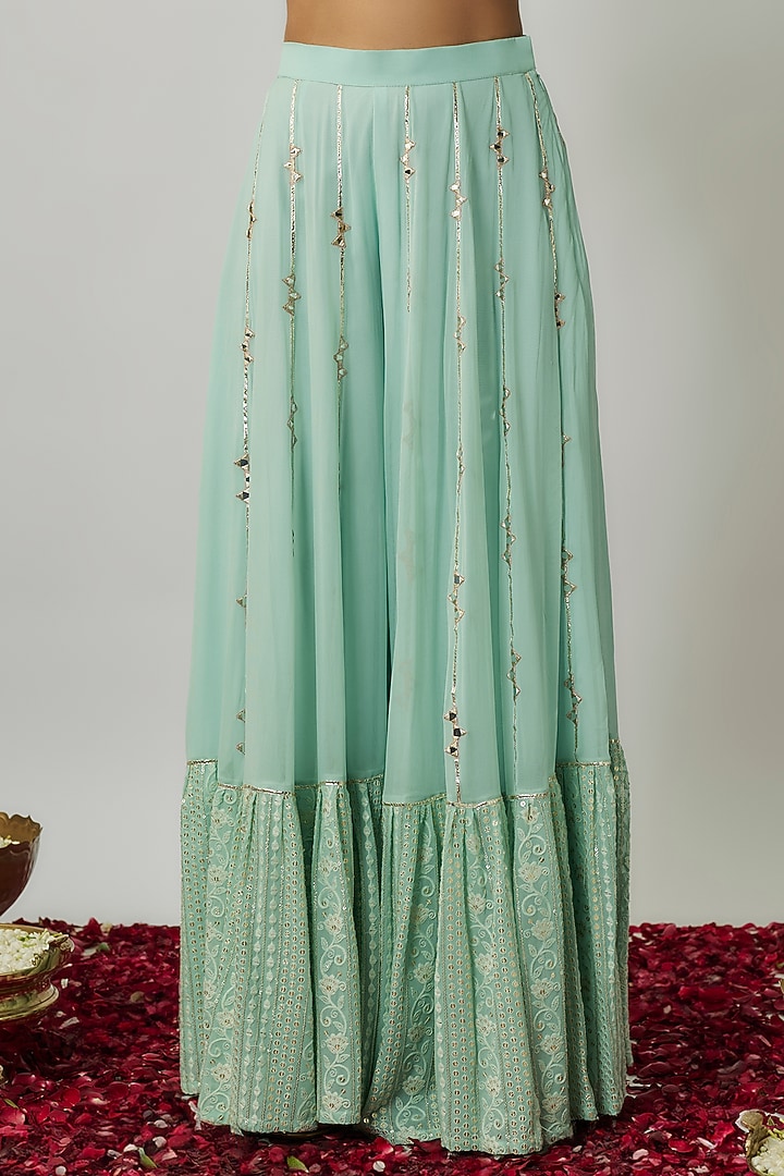 Mint Viscose Georgette Thread & Sequins Embroidered Kaftan Set by Renee Label at Pernia's Pop Up Shop