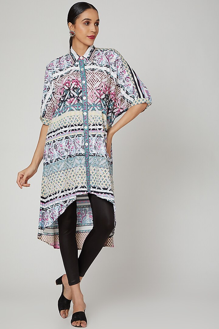 Powder Blue Printed & Embroidered Tunic by Renee Label