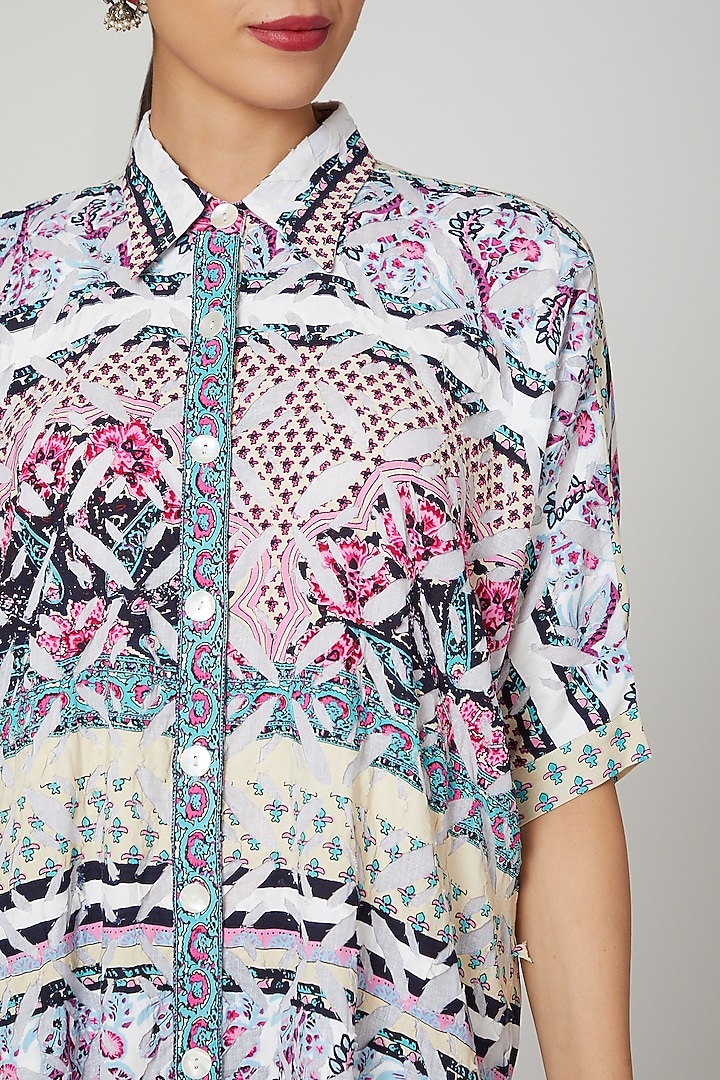 Powder Blue Printed & Embroidered Tunic by Renee Label at Pernia's Pop Up Shop