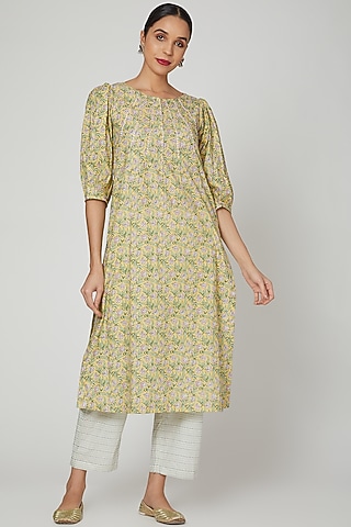 Lime Printed Kurta With Pants by Renee Label