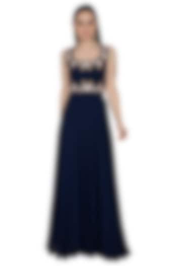Navy Blue Embroidered Gown by Renee Label