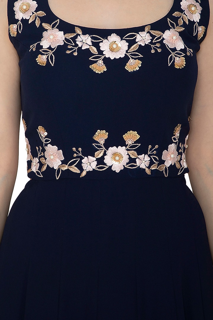 Navy Blue Embroidered Party Wear Gown by Renee Label at Pernia's Pop Up Shop