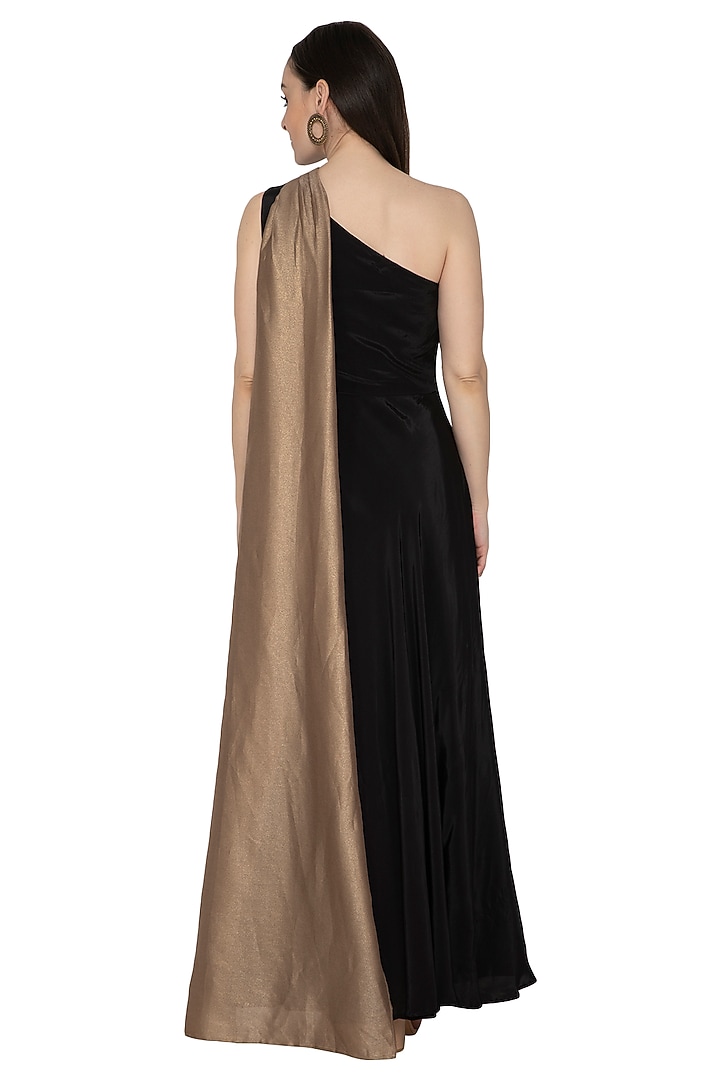 Black One Shoulder Draped Party Wear Gown by Renee Label at Pernia's Pop Up Shop