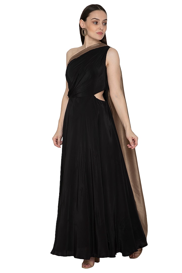 Black One Shoulder Draped Party Wear Gown by Renee Label at Pernia's Pop Up Shop