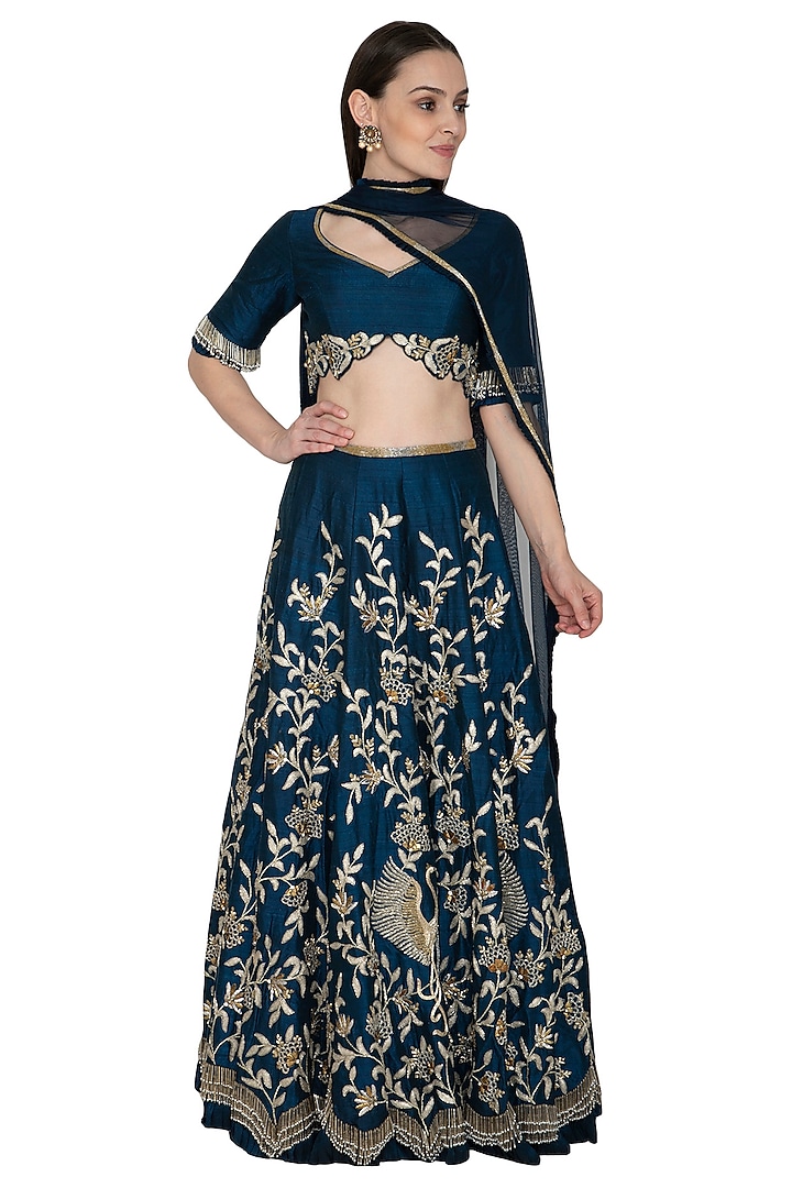 Midnight Blue Embroidered Lehenga Set by Renee Label