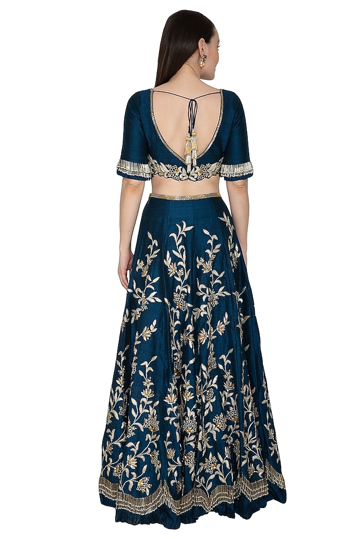 Midnight Blue Embroidered Bridal Lehenga Set by Renee Label at Pernia's Pop Up Shop