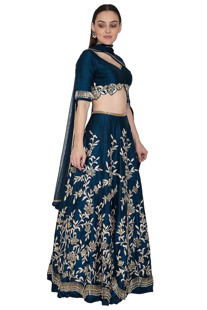 Midnight Blue Embroidered Bridal Lehenga Set by Renee Label at Pernia's Pop Up Shop