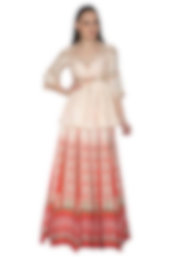 Scarlet Red Embroidered Lehenga Set With Belt by Renee Label