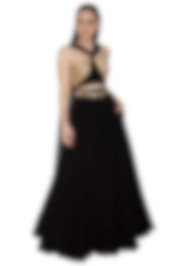 Black Embellished Skirt Set With Belt by Renee Label