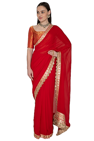 Crimson Red Embellished Saree Set by Renee Label