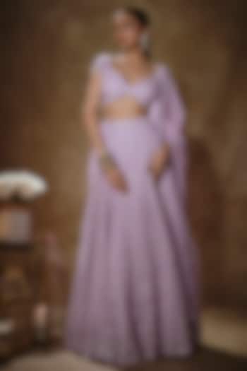 Lilac Viscose Georgette Thread Embellished Lehenga Set by Renee Label
