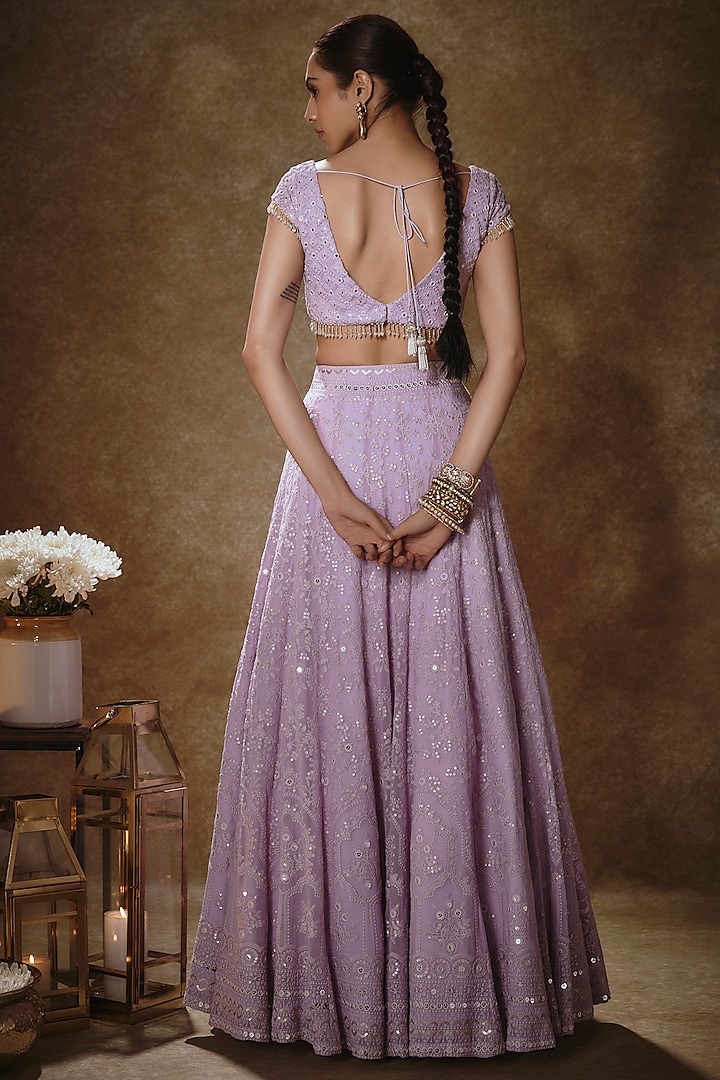 Lilac Viscose Georgette Thread Embellished Wedding Lehenga Set by Renee Label at Pernia's Pop Up Shop