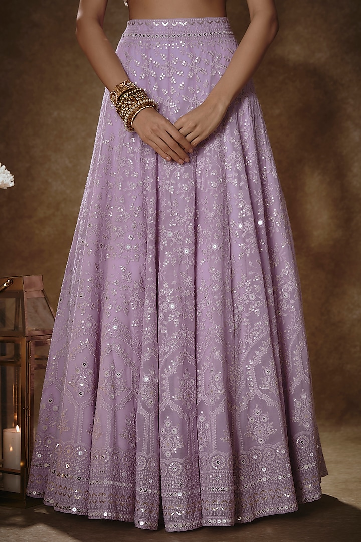 Lilac Viscose Georgette Thread Embellished Wedding Lehenga Set by Renee Label at Pernia's Pop Up Shop