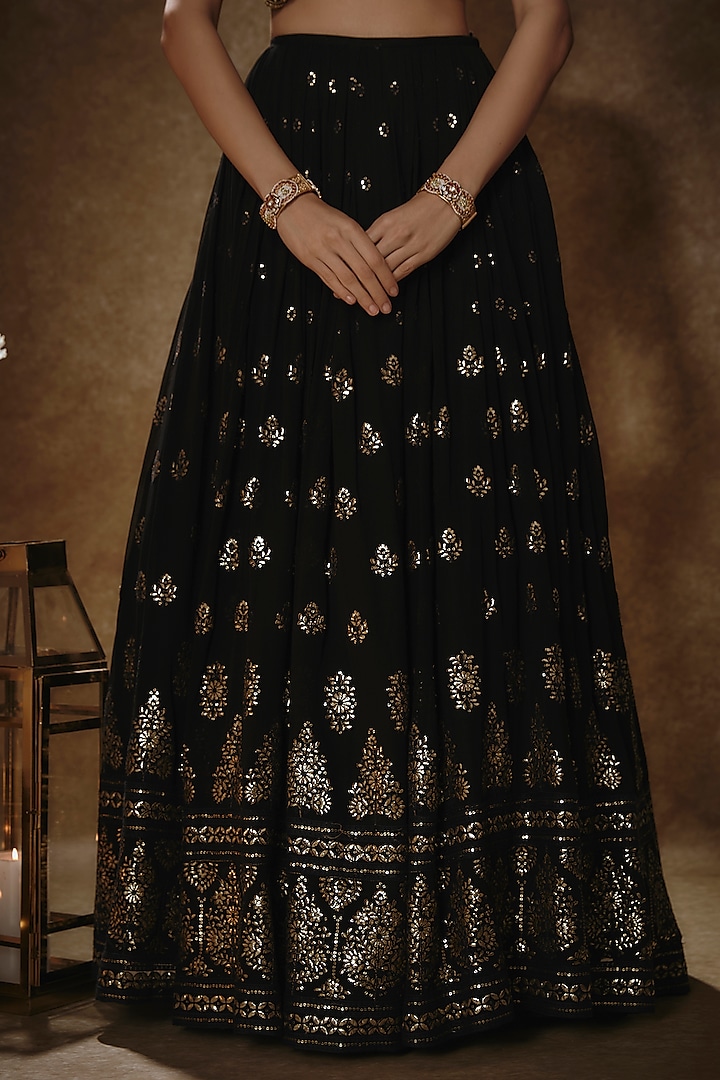 Black Viscose Georgette Machine Embroidered Wedding Lehenga Set by Renee Label at Pernia's Pop Up Shop