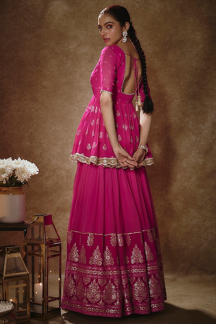 Pink Viscose Georgette Machine Embroidered Wedding Lehenga Set by Renee Label at Pernia's Pop Up Shop