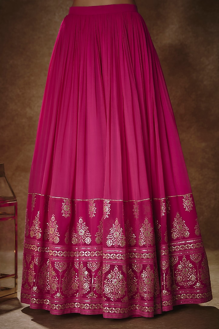 Pink Viscose Georgette Machine Embroidered Wedding Lehenga Set by Renee Label at Pernia's Pop Up Shop