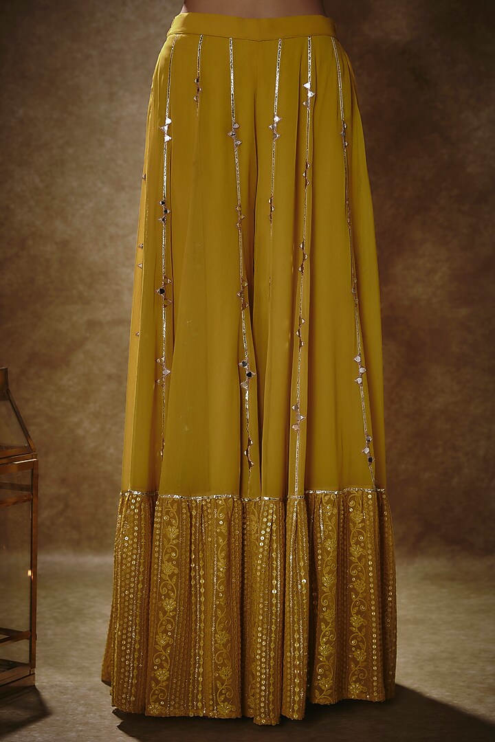 Citrine Yellow Viscose Georgette Sequins Embroidered Wedding Sharara Set by Renee Label at Pernia's Pop Up Shop