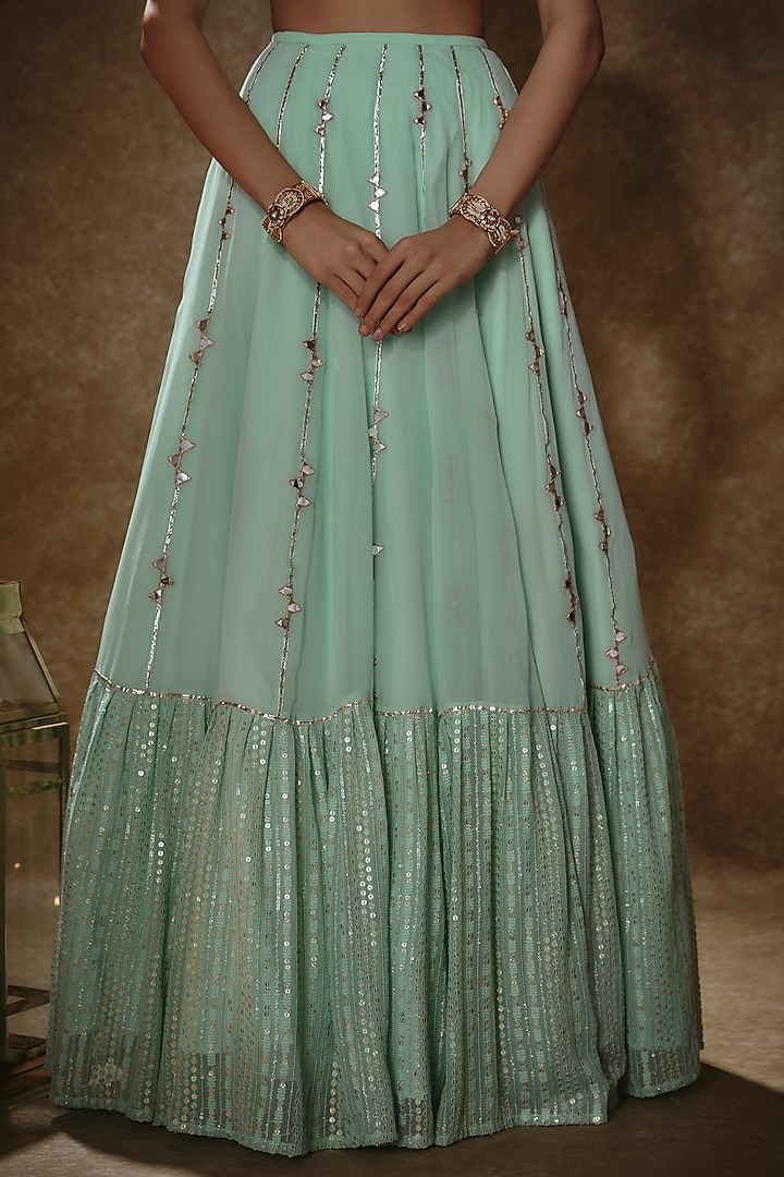 Mint Viscose Georgette Mirror Work Lehenga Set by Renee Label at Pernia's Pop Up Shop