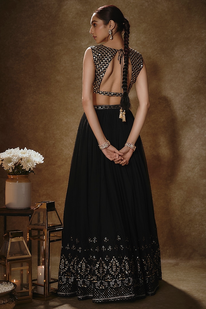 Black Viscose Georgette Sequins Embroidered Wedding Lehenga Set by Renee Label at Pernia's Pop Up Shop