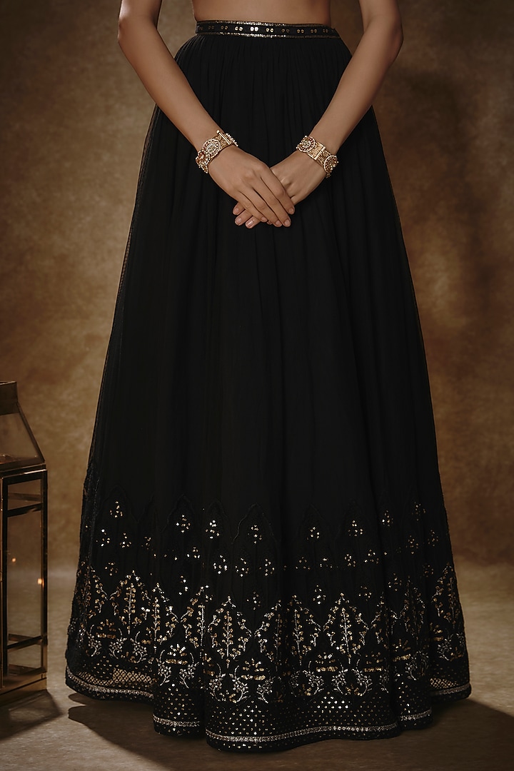 Black Viscose Georgette Sequins Embroidered Wedding Lehenga Set by Renee Label at Pernia's Pop Up Shop