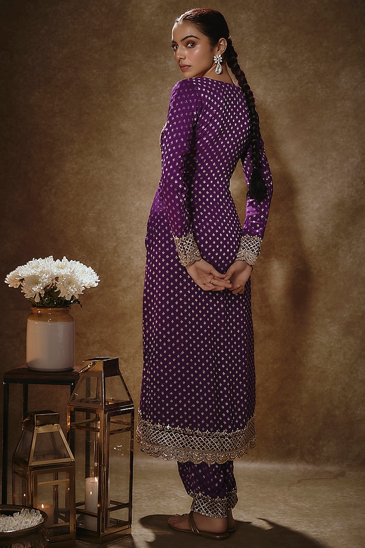 Royal Purple Banarasi Viscose Georgette Sequins Embroidered Kurta Set by Renee Label at Pernia's Pop Up Shop