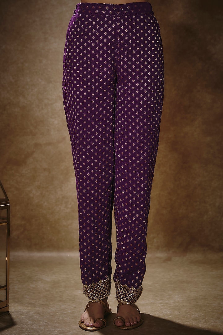 Royal Purple Banarasi Viscose Georgette Sequins Embroidered Kurta Set by Renee Label at Pernia's Pop Up Shop