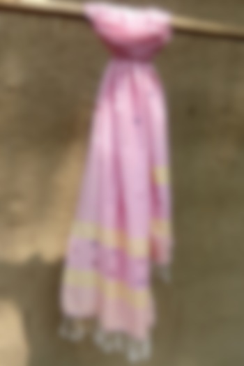 Pink Handwoven Stole With Motifs by Renuka Kalita