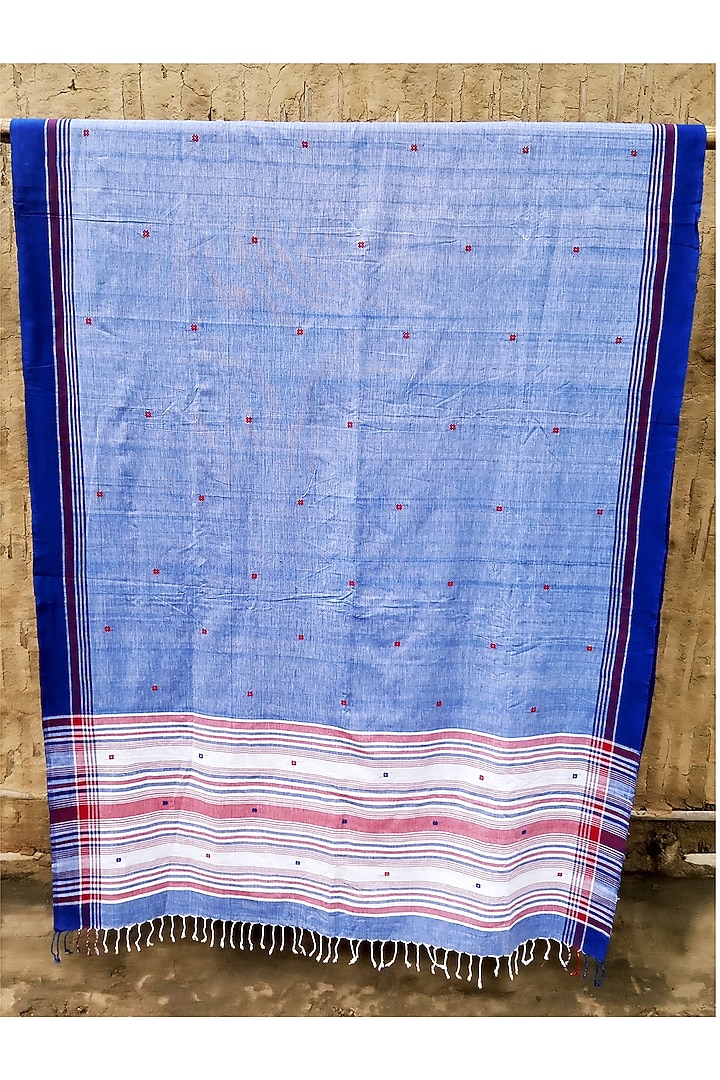 Blue Handmade Saree With Floral Motifs by Renuka Kalita at Pernia's Pop Up Shop