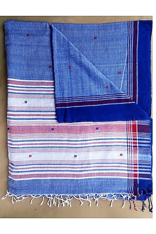 Blue Handmade Saree With Floral Motifs by Renuka Kalita