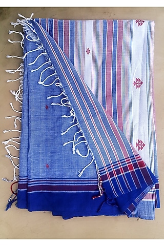 Blue Handmade Saree With Motifs by Renuka Kalita