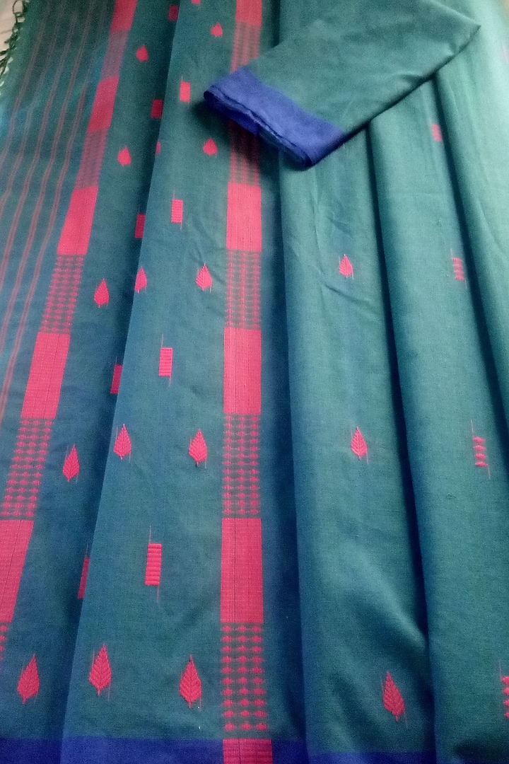 Green Handmade Saree With Motifs by Renuka Kalita at Pernia's Pop Up Shop