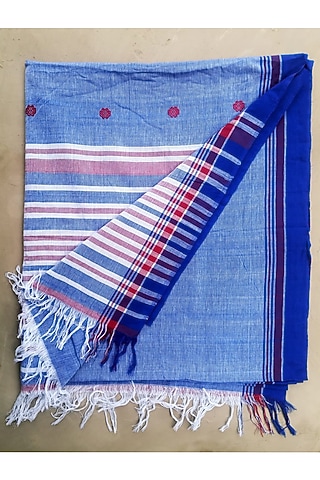 Blue Handmade Saree With Motifs by Renuka Kalita