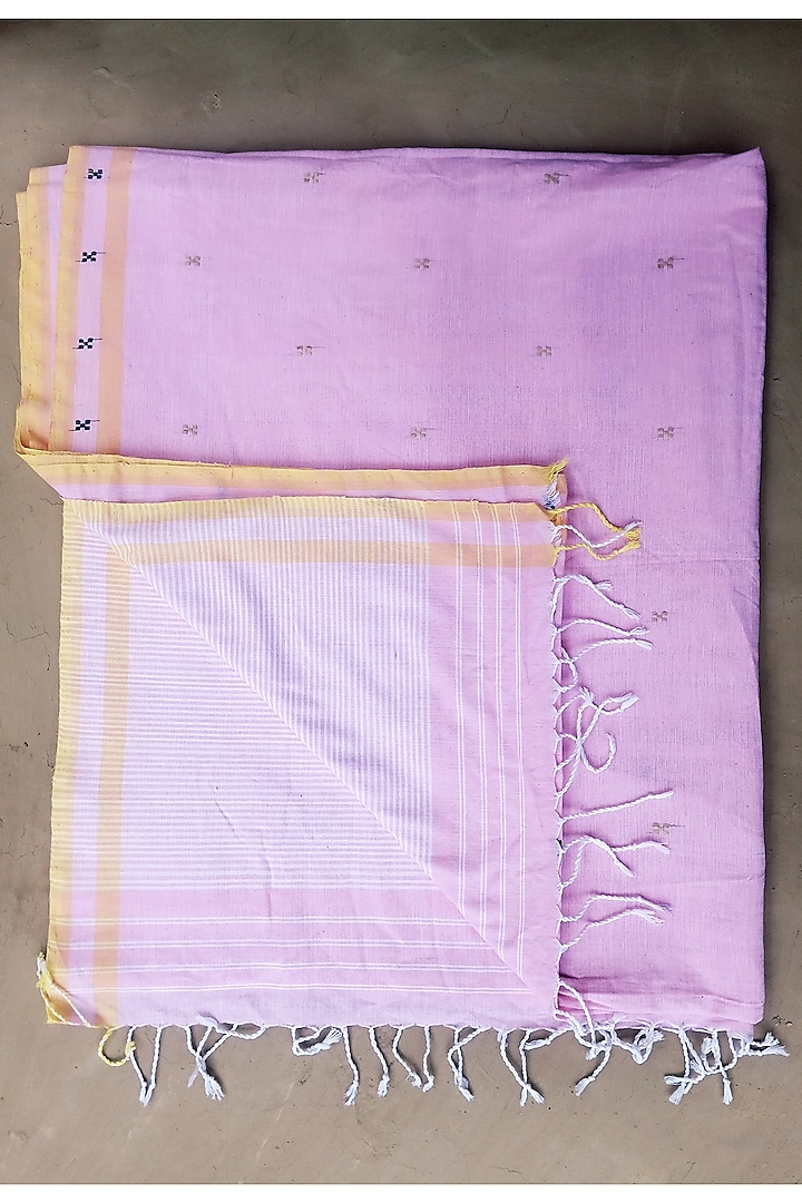 Pink Handmade Saree With Motifs by Renuka Kalita