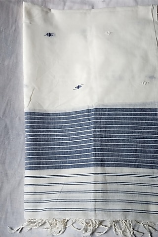 White Handmade Stole With Motifs by Renuka Kalita