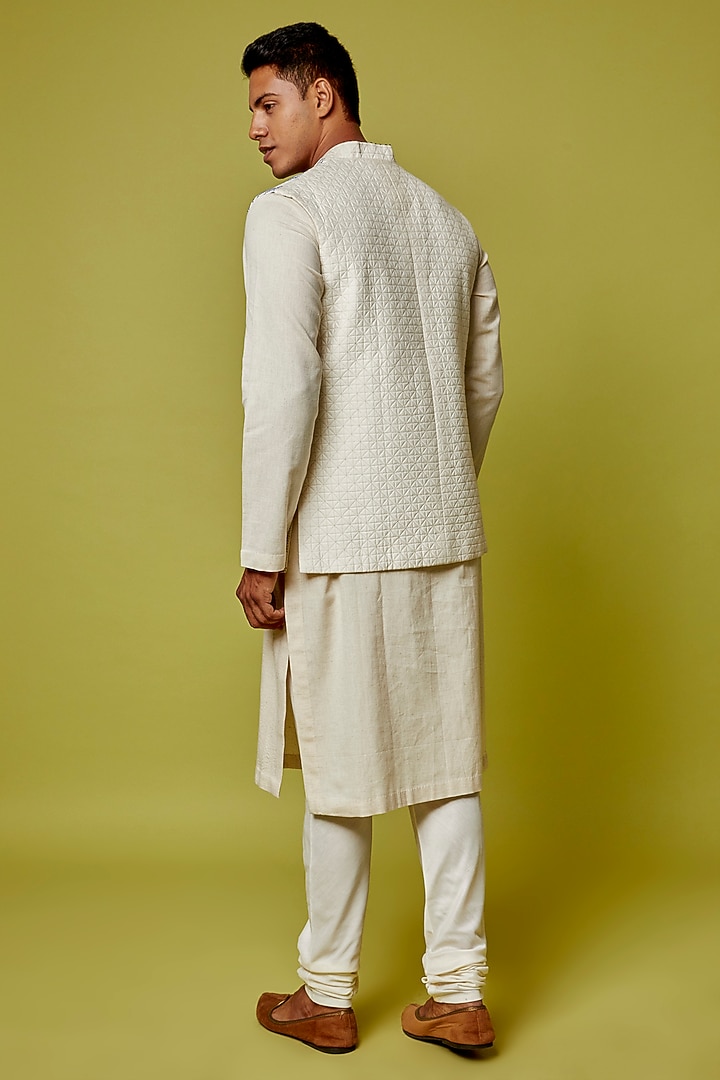 Ivory Kala Cotton Embellished Nehru Jacket With Kurta Set by RE:O:SA at Pernia's Pop Up Shop
