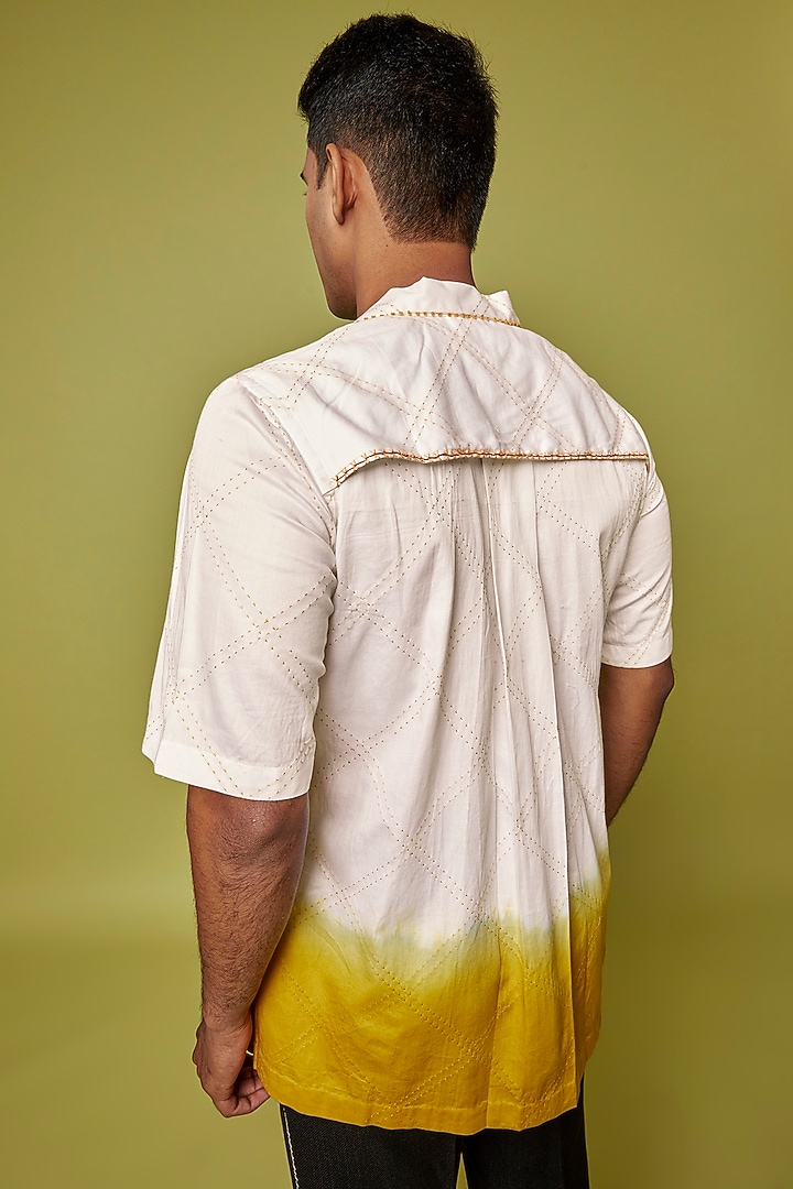 White Ombre Cotton Embroidered Party Wear Shirt by RE:O:SA at Pernia's Pop Up Shop