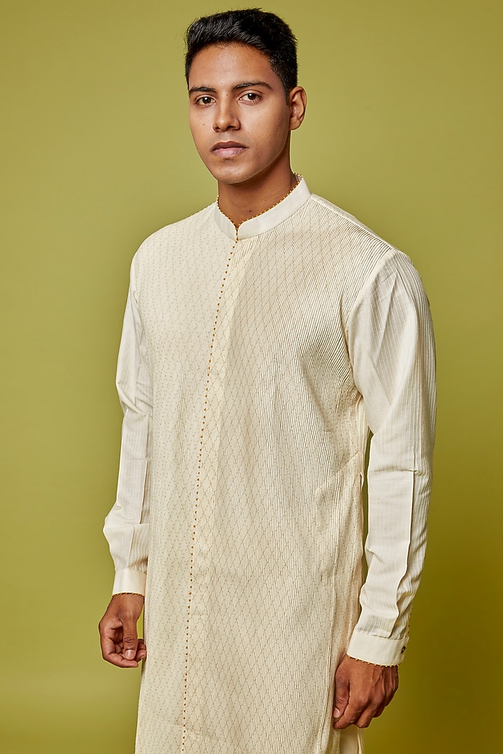 Cream Cotton Silk Kurta Set by RE:O:SA at Pernia's Pop Up Shop