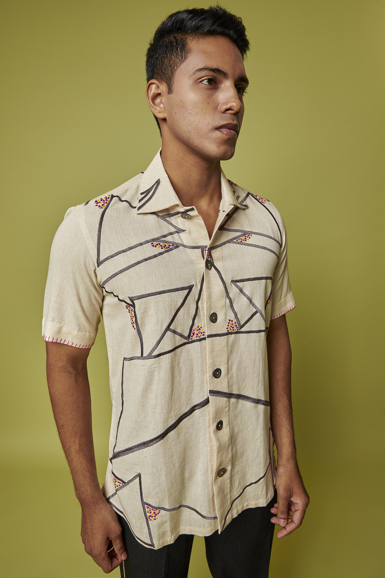 White Kala Cotton Embroidered Shirt by RE:O:SA