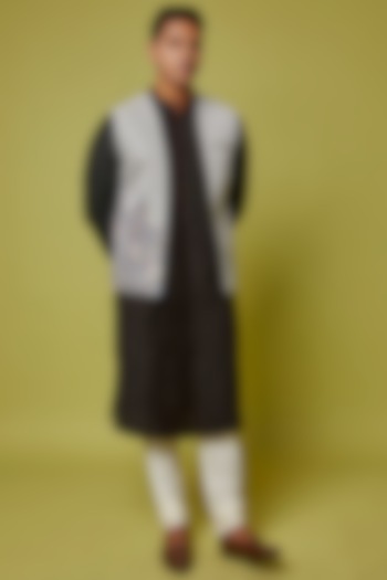 Grey Cotton Silk Bundi Jacket With Kurta Set by RE:O:SA