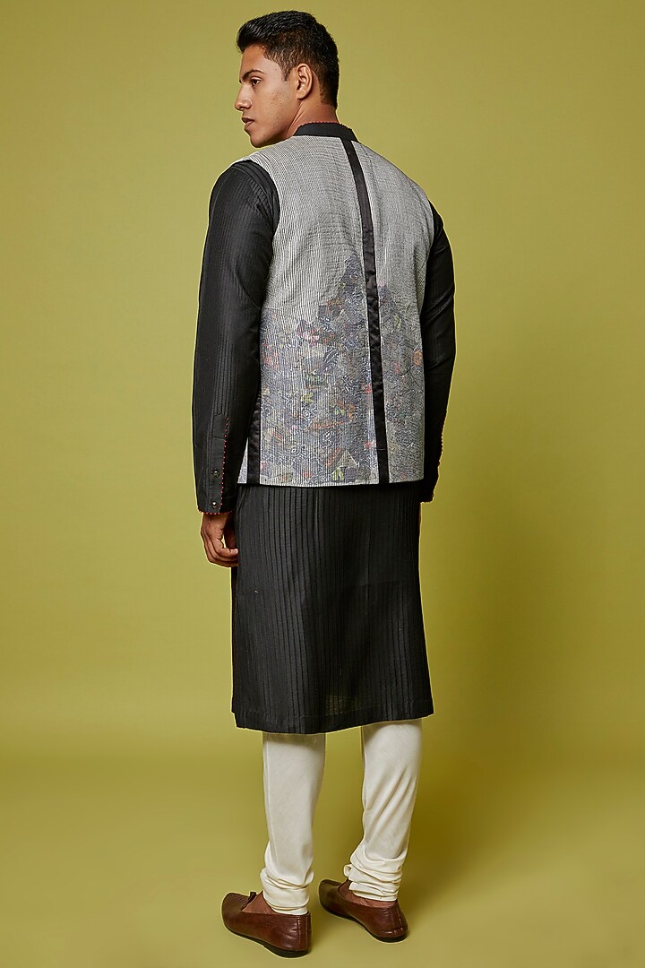 Grey Cotton Silk Bundi Jacket With Kurta Set by RE:O:SA at Pernia's Pop Up Shop