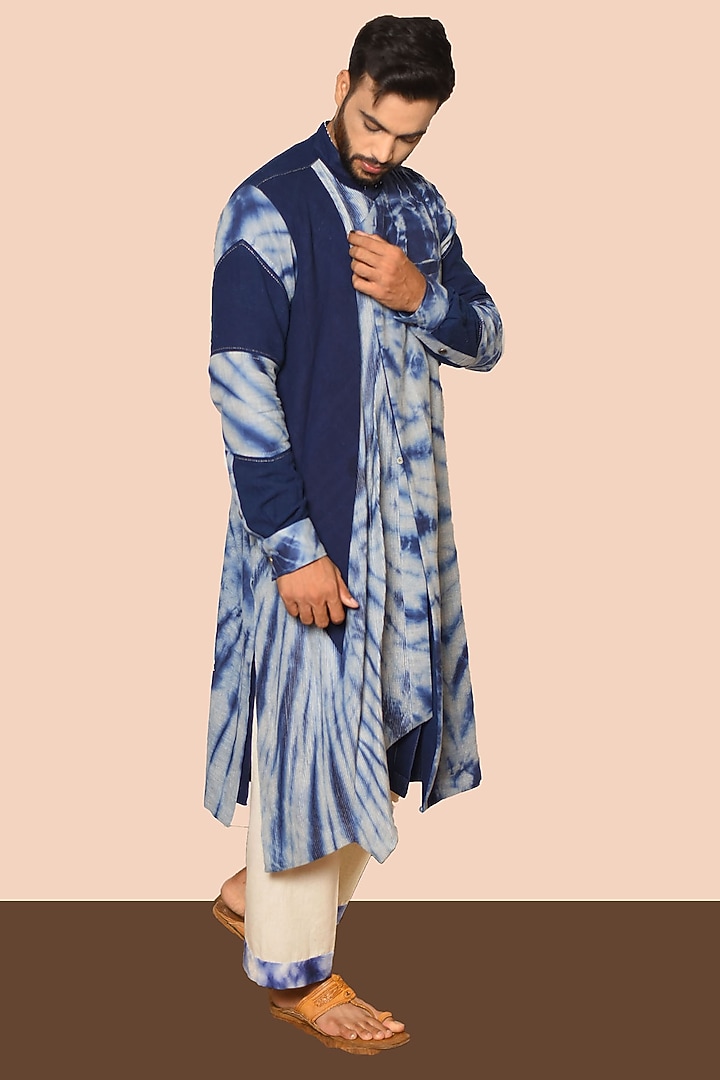 Indigo Tie-Dye Draped Kurta by RE:O:SA at Pernia's Pop Up Shop