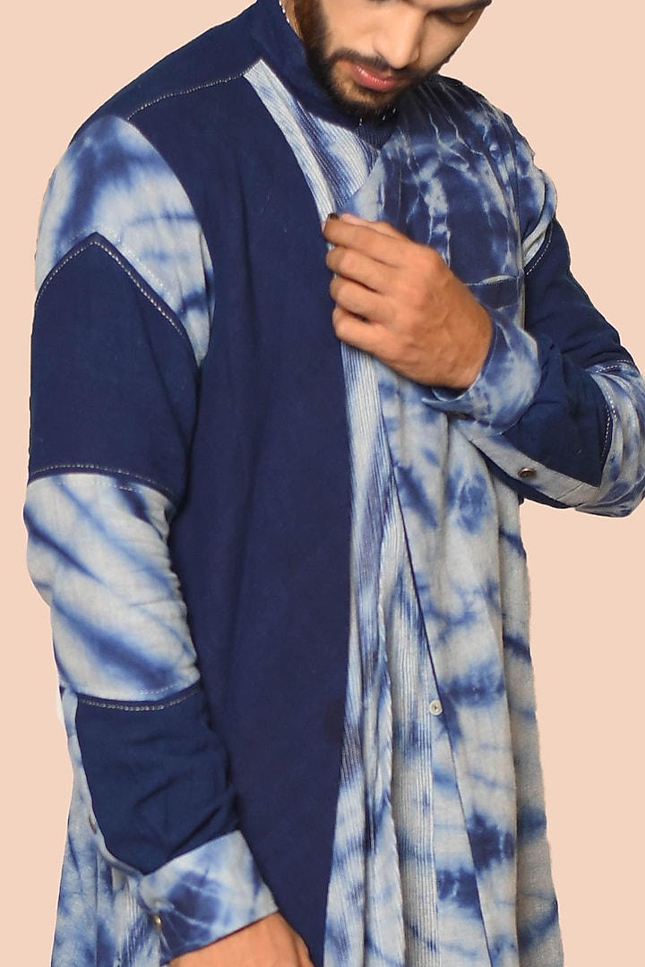 Indigo Tie-Dye Draped Kurta by RE:O:SA at Pernia's Pop Up Shop